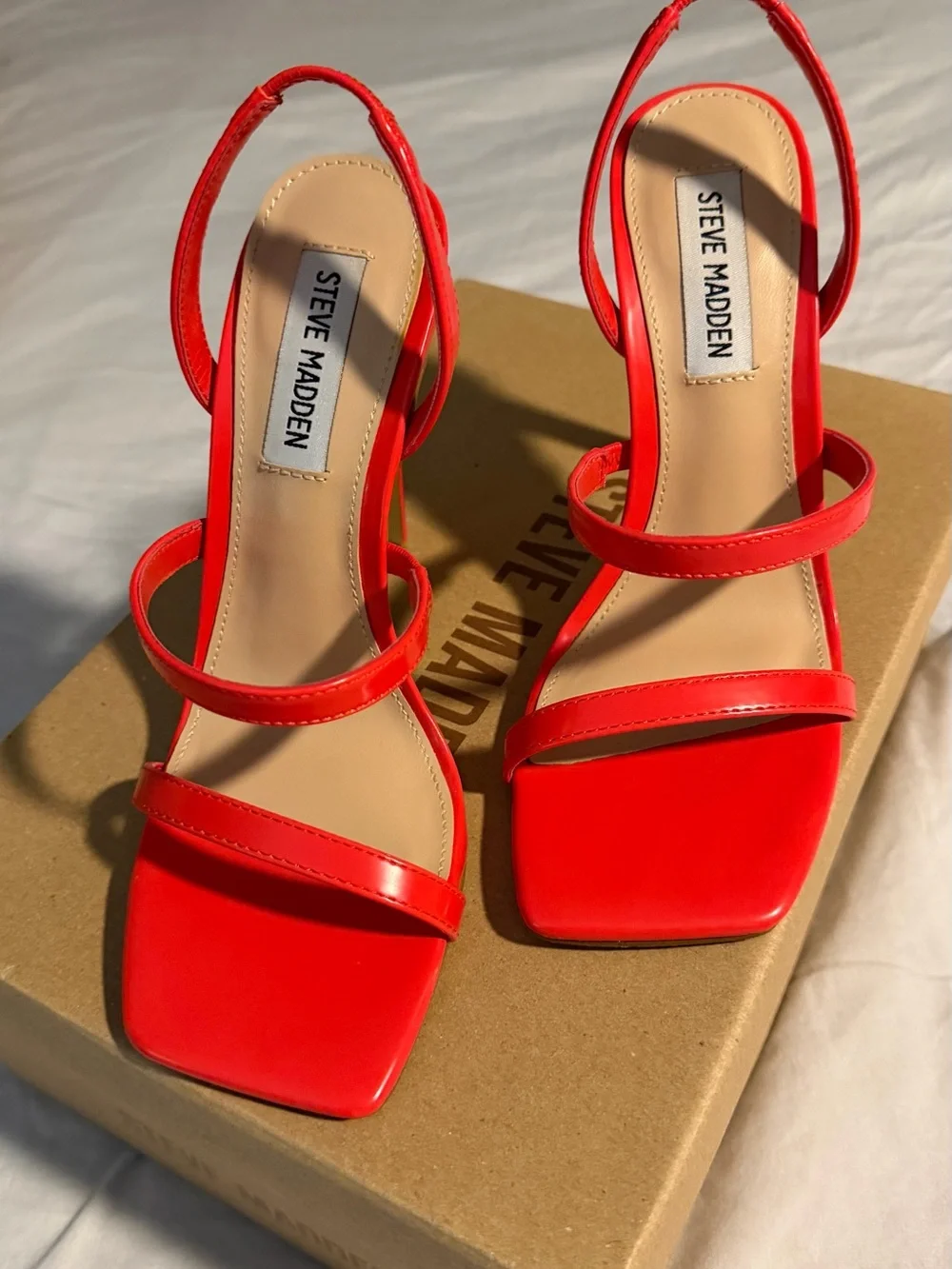 Steve Madden Bright Red Patent Strappy High Heels